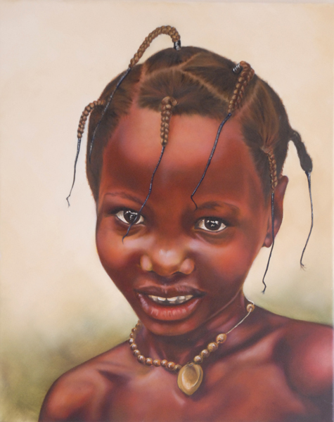Thandi - A shy little Zulu girl, with the traditional plaited braided hair.SOLD